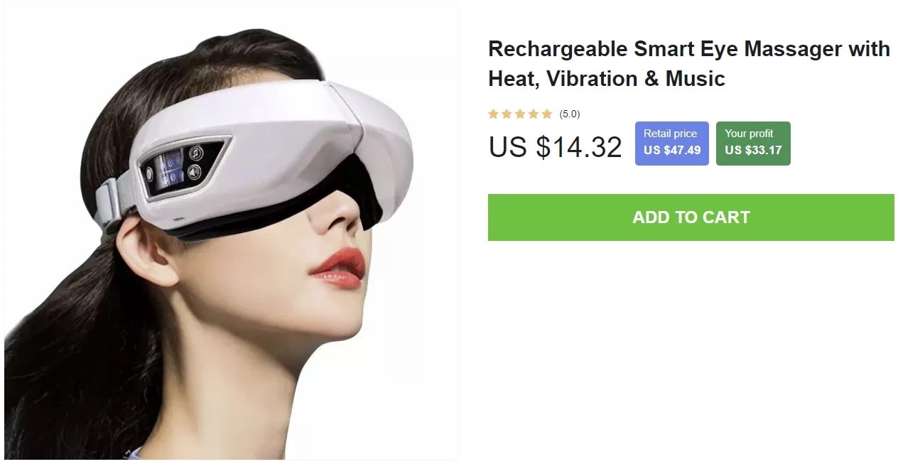 screenshot of an eye massager product