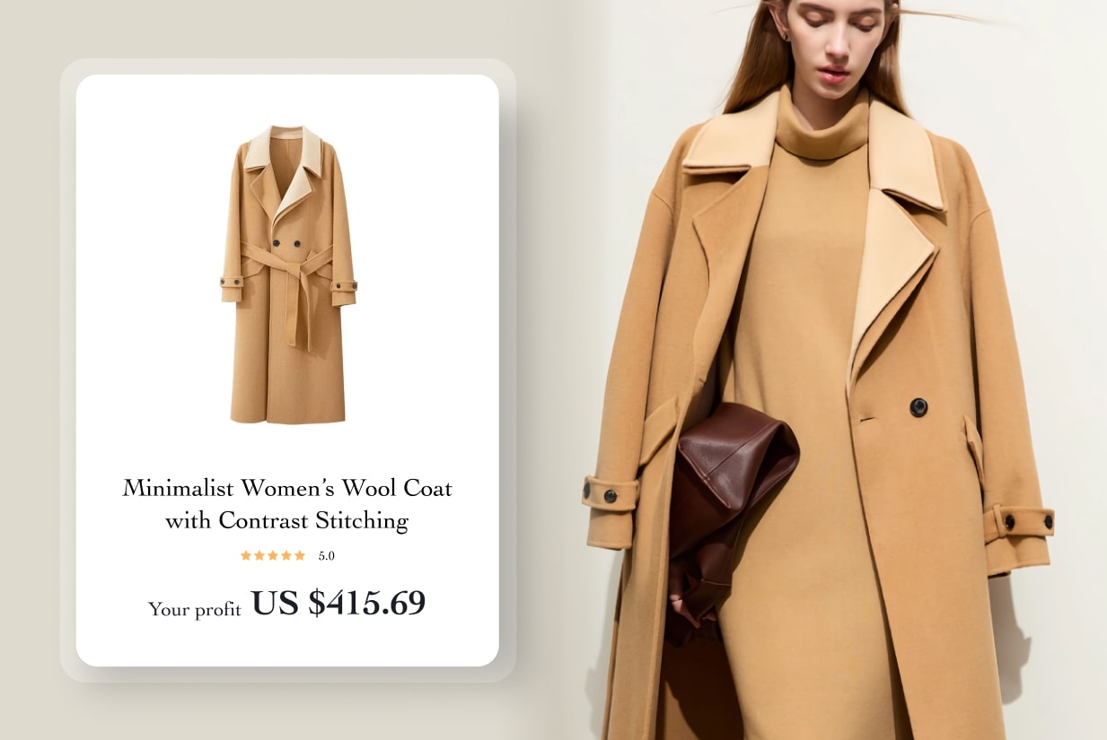 Minimalist Women&rsquo;s Wool Coat with Contrast Stitching