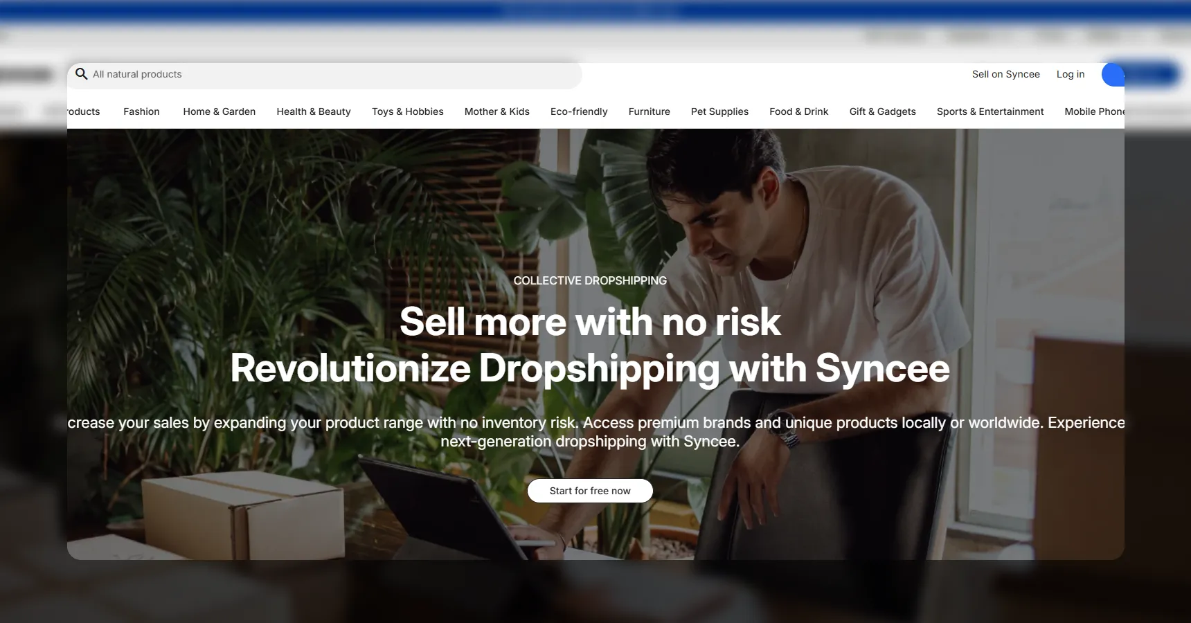 A screenshot of the Syncee's homepage for the best dropshipping suppliers article