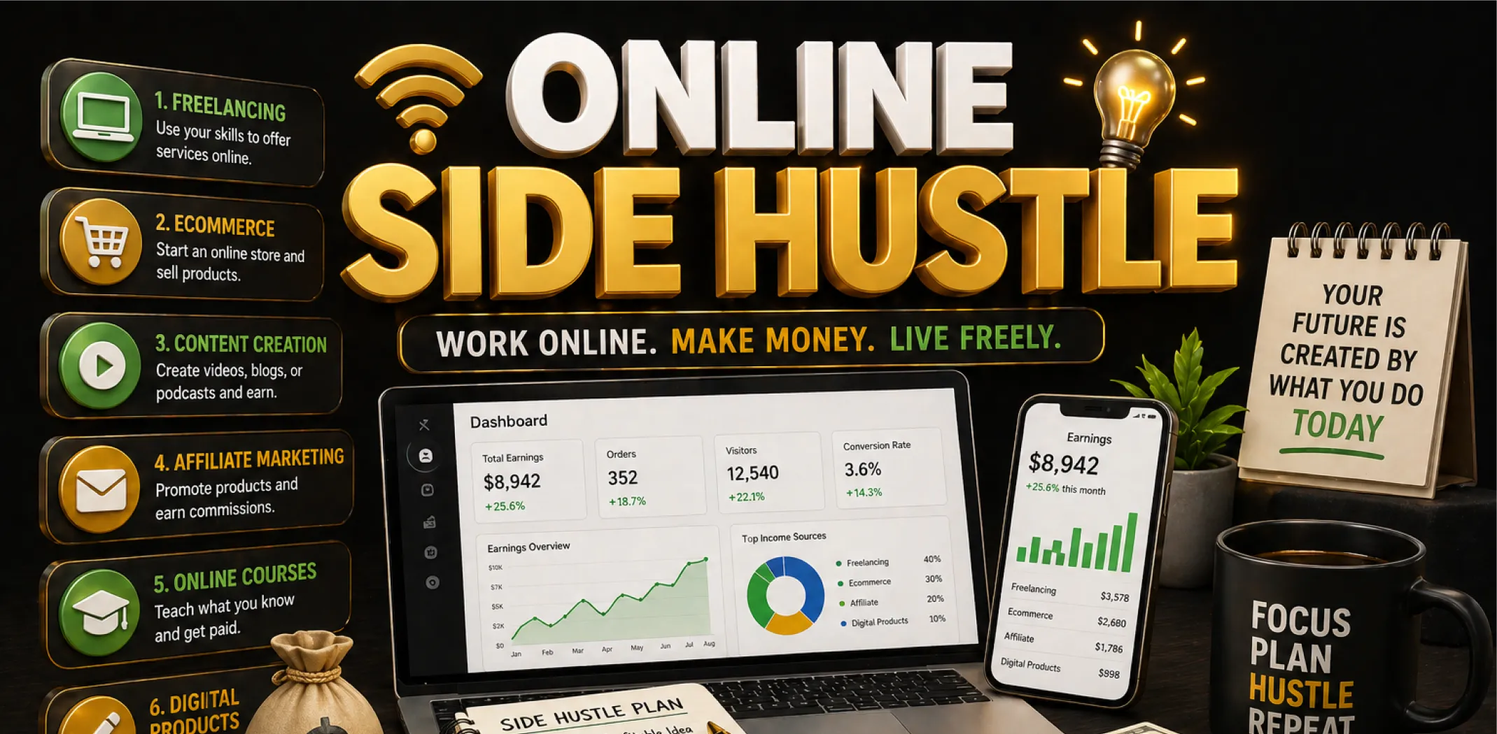 Featured image for an article about online side hustle