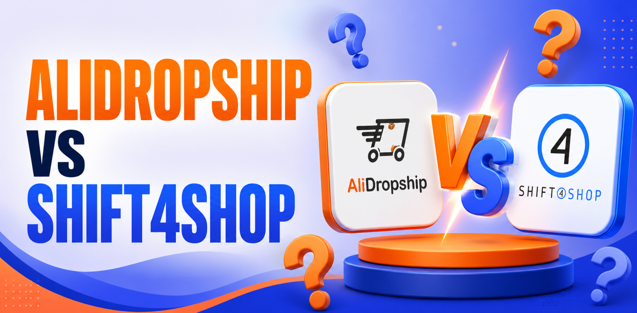 Featured image for the article with comparison of AliDropship vs Shift4Shop.