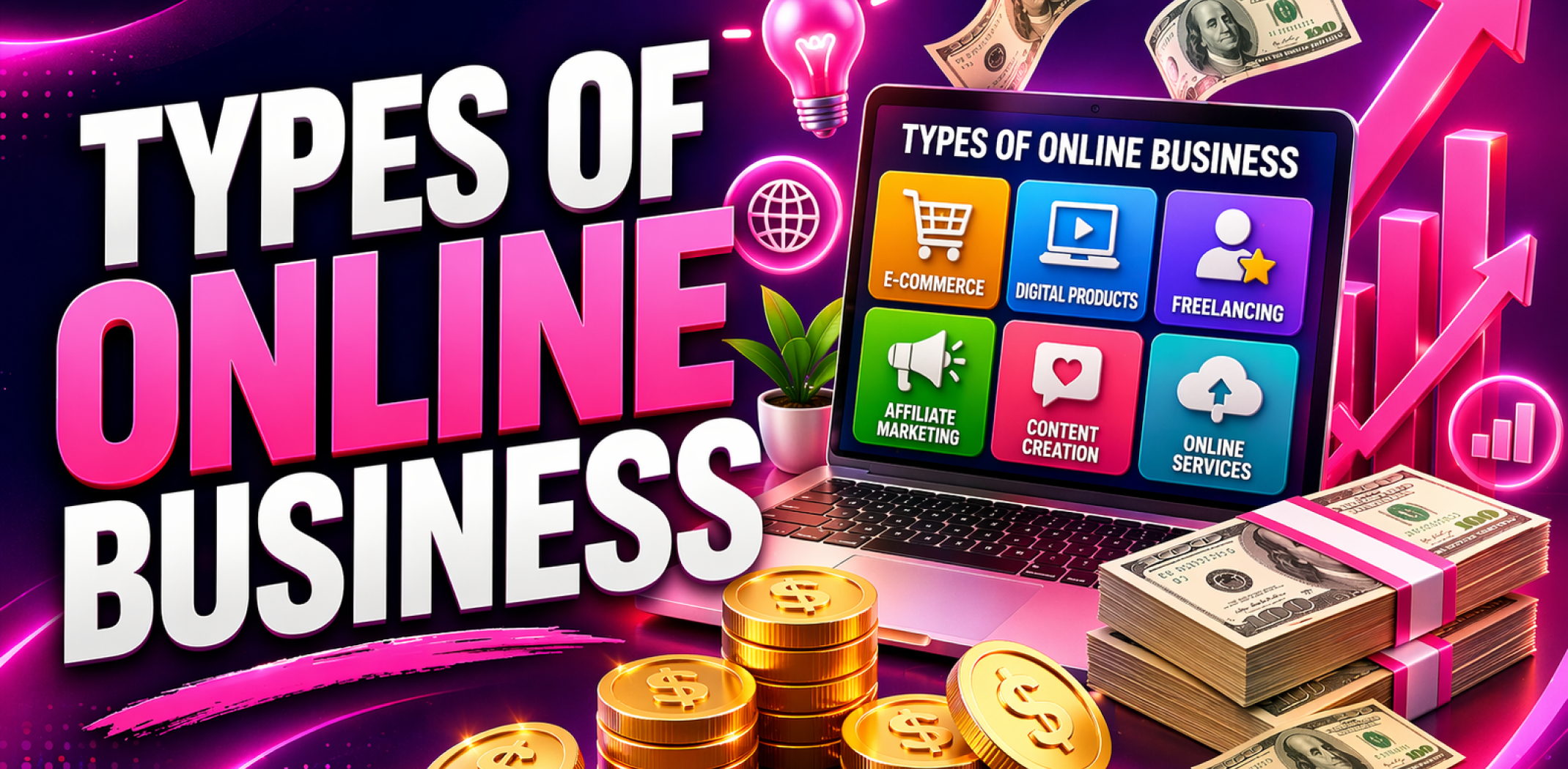 Featrued image for the article about types of online business.