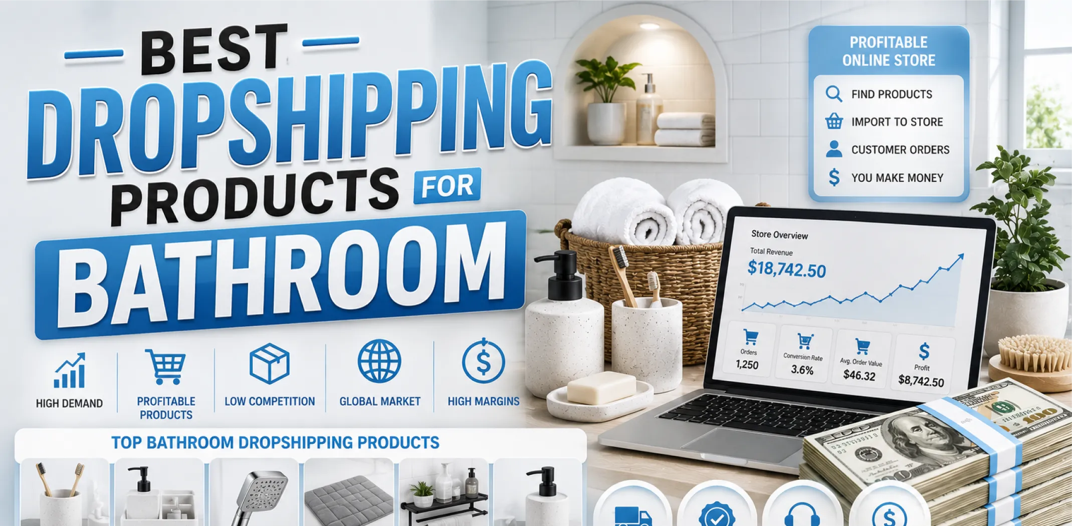 Featured image for an article about the best dropshipping products for bathroom